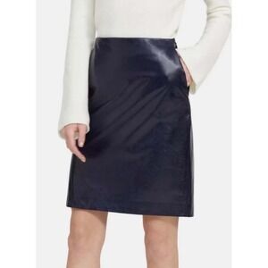 Theory Navy Blue Leather Clean Pencil Skirt SZ 8 Varnish Lamb MSRP $795 Cocktail